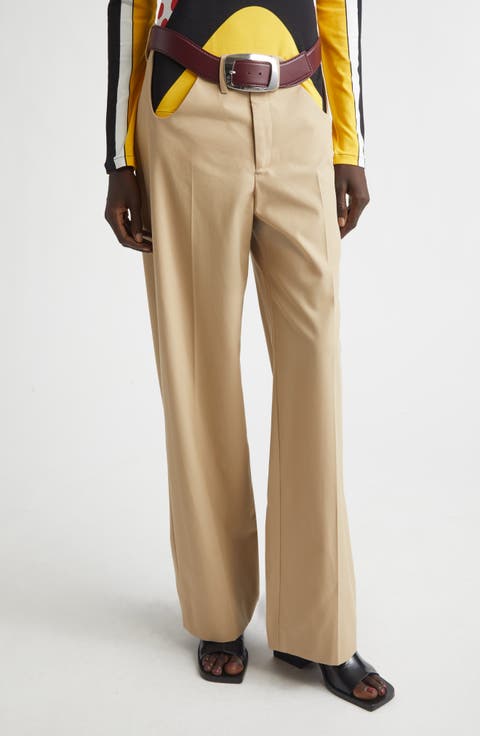 Belted Cutout Cotton Straight Leg Pants