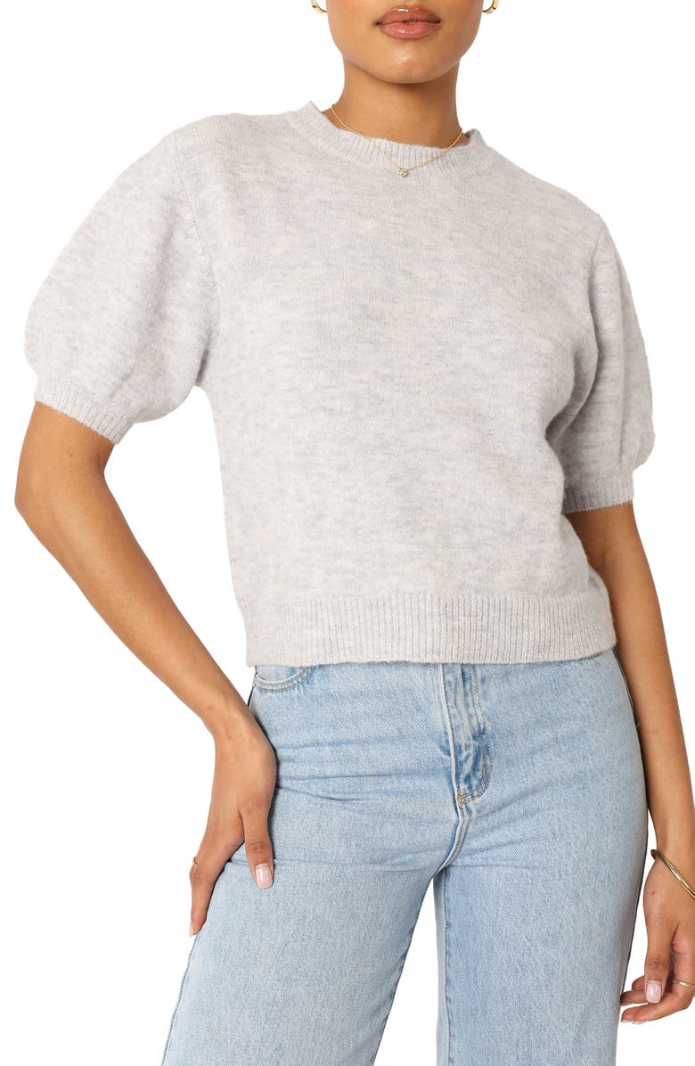 Petal & Pup Noah Puff Sleeve Sweater, Main, color, Light Heather Grey