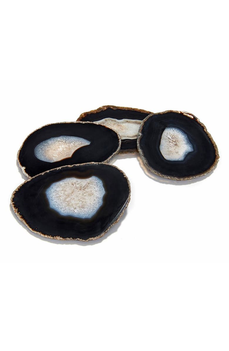 ANNA New York Pedra Set of 4 Agate Coasters, Main, color, Black And Tan