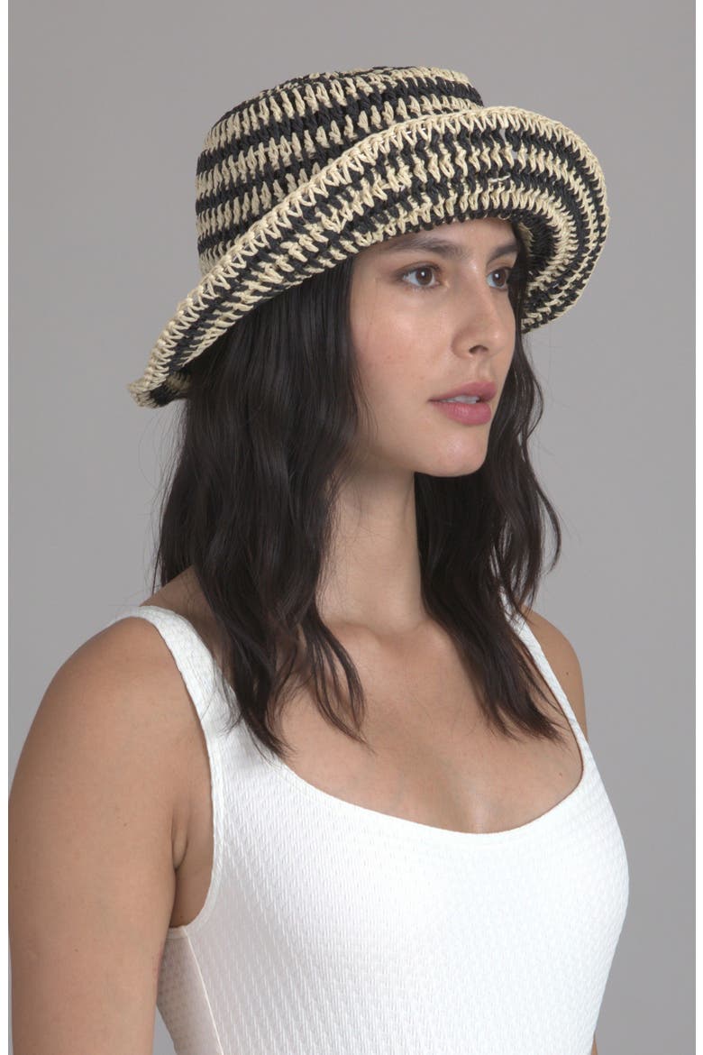 Jonah Stripe Packable Straw Bucket Sun Hat, Alternate, color, NATURAL/ BLACK