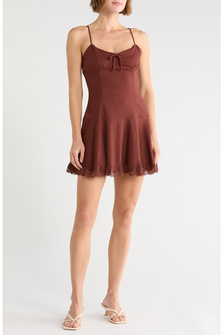 Lace Hem Cami Minidress, Main, color, BROWN