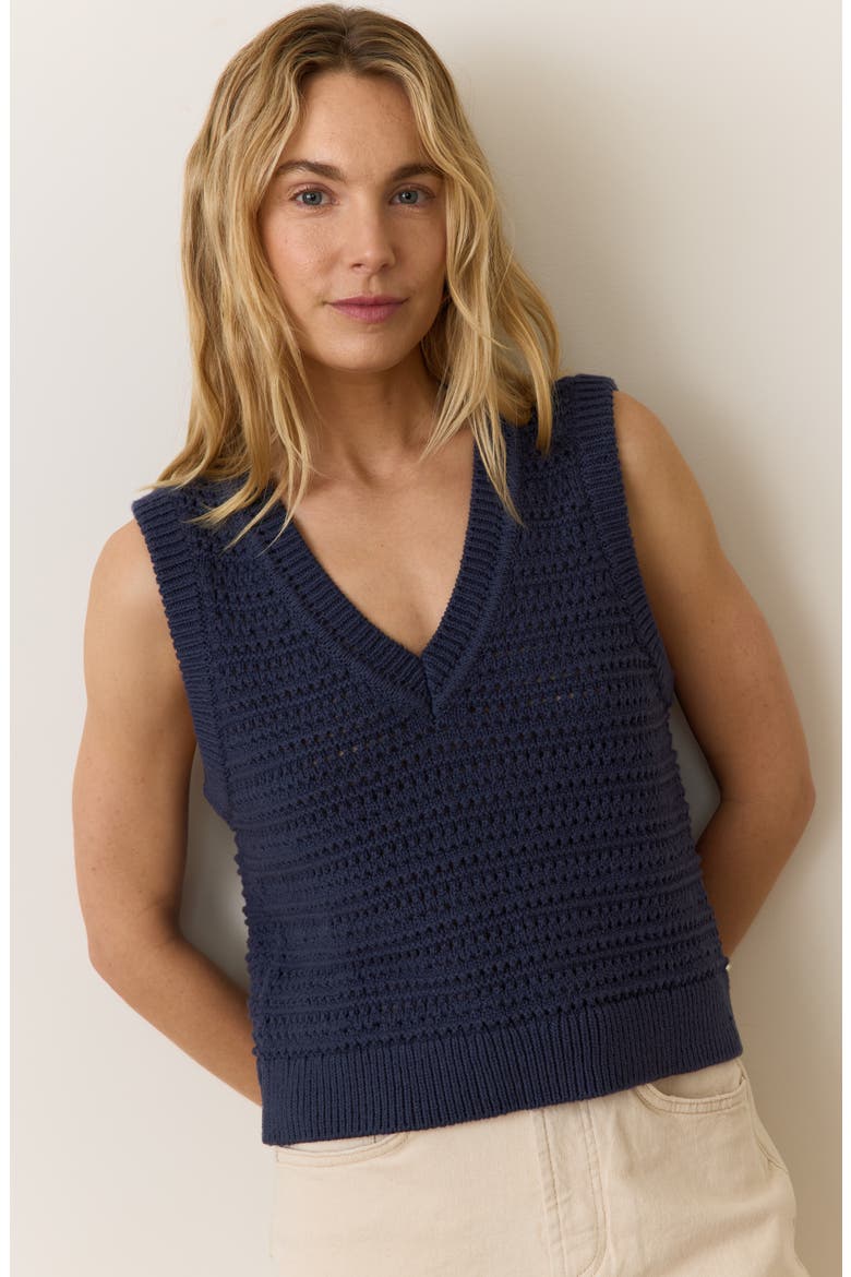 Crochet V-Neck Sweater Vest, Alternate, color, NAVY