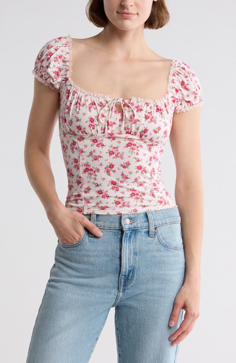 Lush Lace Trim Cap Sleeve Top, Main, color, Pink Floral