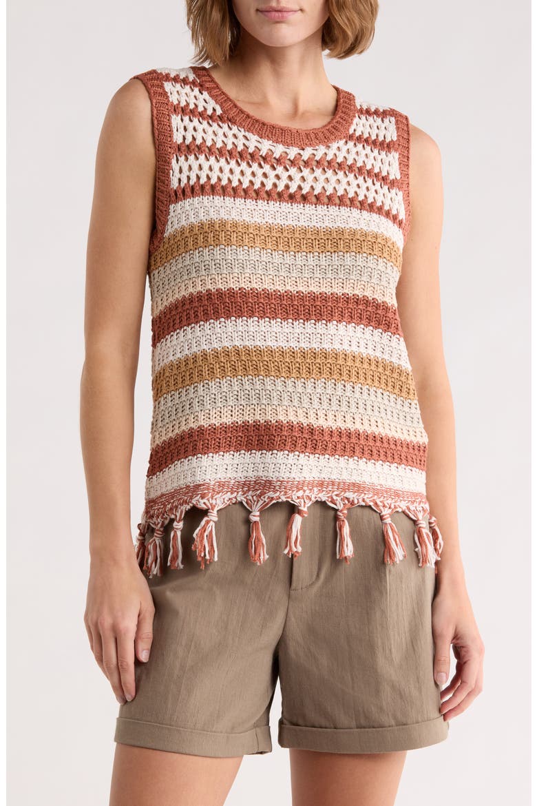 Stripe Tassel Trim Crop Sweater Tank, Main, color, MULTI