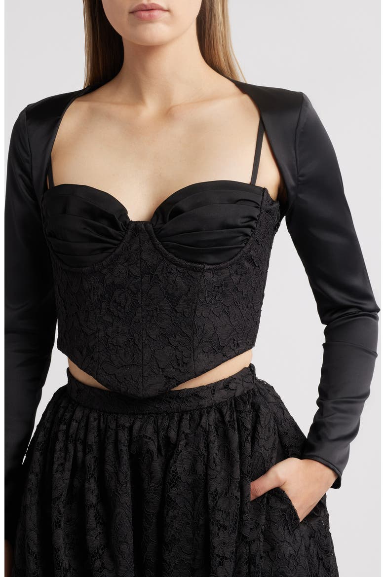 Duchess Corset Lace Fit & Flare Midi Dress with Bolero, Alternate, color, BLACK