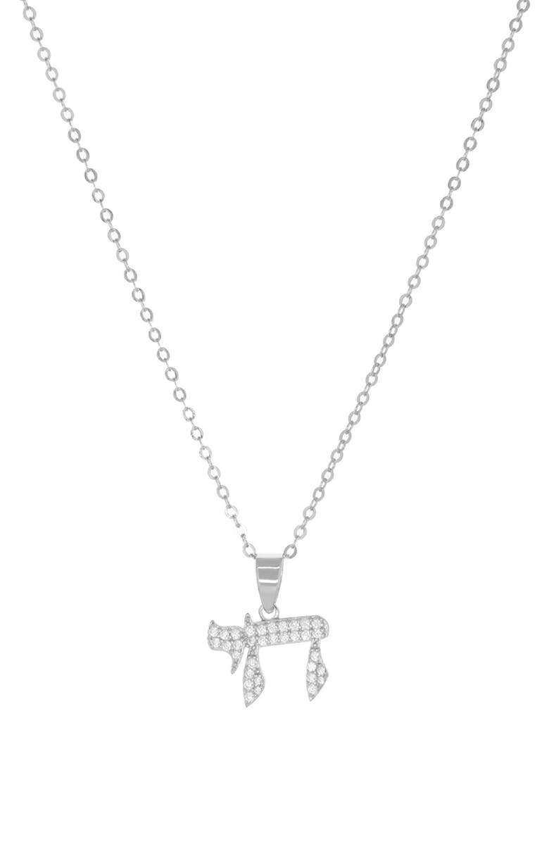 MARLYN SCHIFF Cubic Zirconia Chai Pendant Necklace, Main, color, Sterling Silver