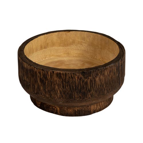 Storied Home Round Paulownia Wood Decorative Bowl, Marbled Brown Finish In Black