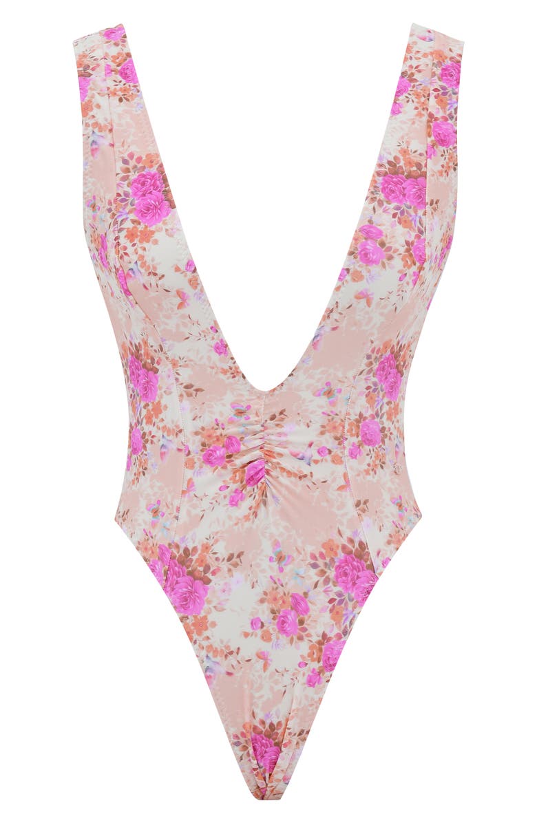 HOUSE OF CB Martinique Plunge One-Piece Swimsuit, Alternate, color, Floral Print