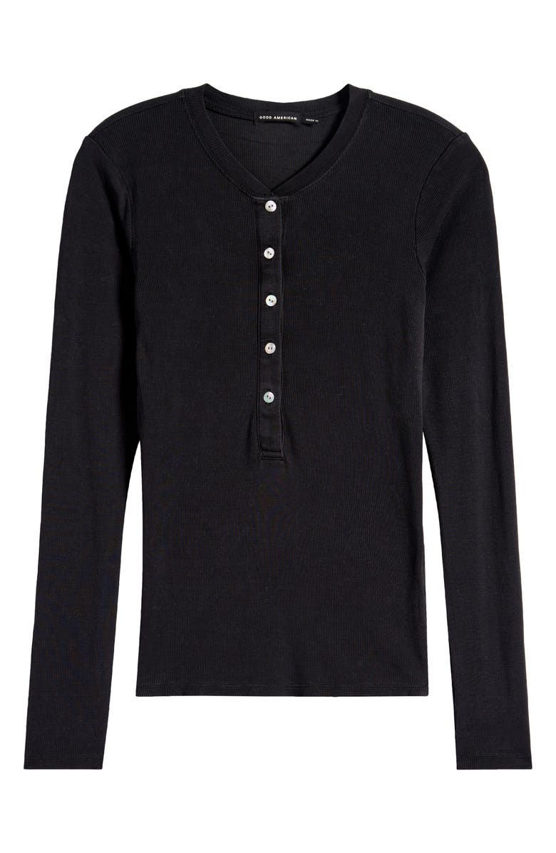 Good American Jeanius Fitted Henley, Alternate, color, Black001