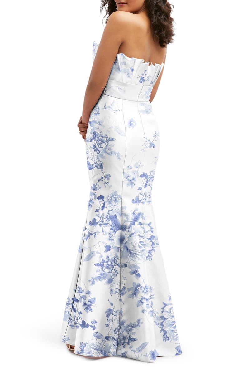Alfred Sung Floral Ruffle Strapless Trumpet Gown, Alternate, color, Cottage Rose-Larkspur Print
