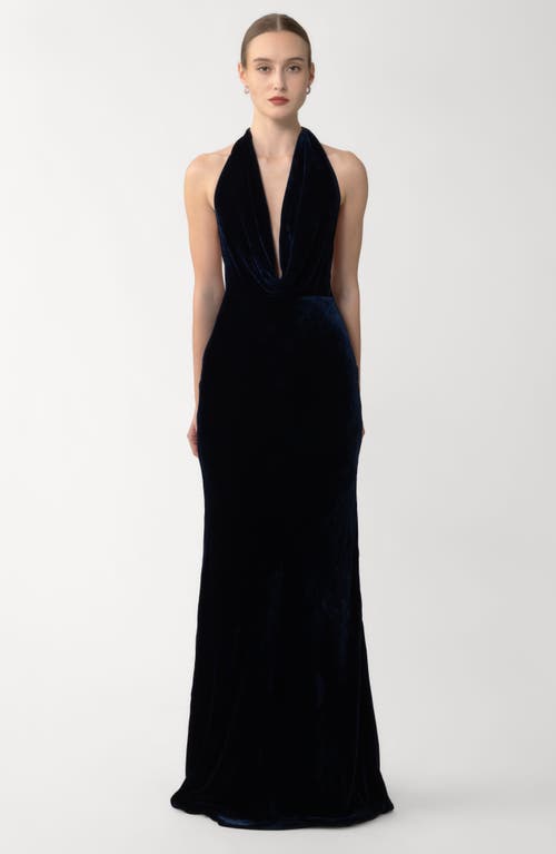 Sau Lee Velvet Gown In Blue