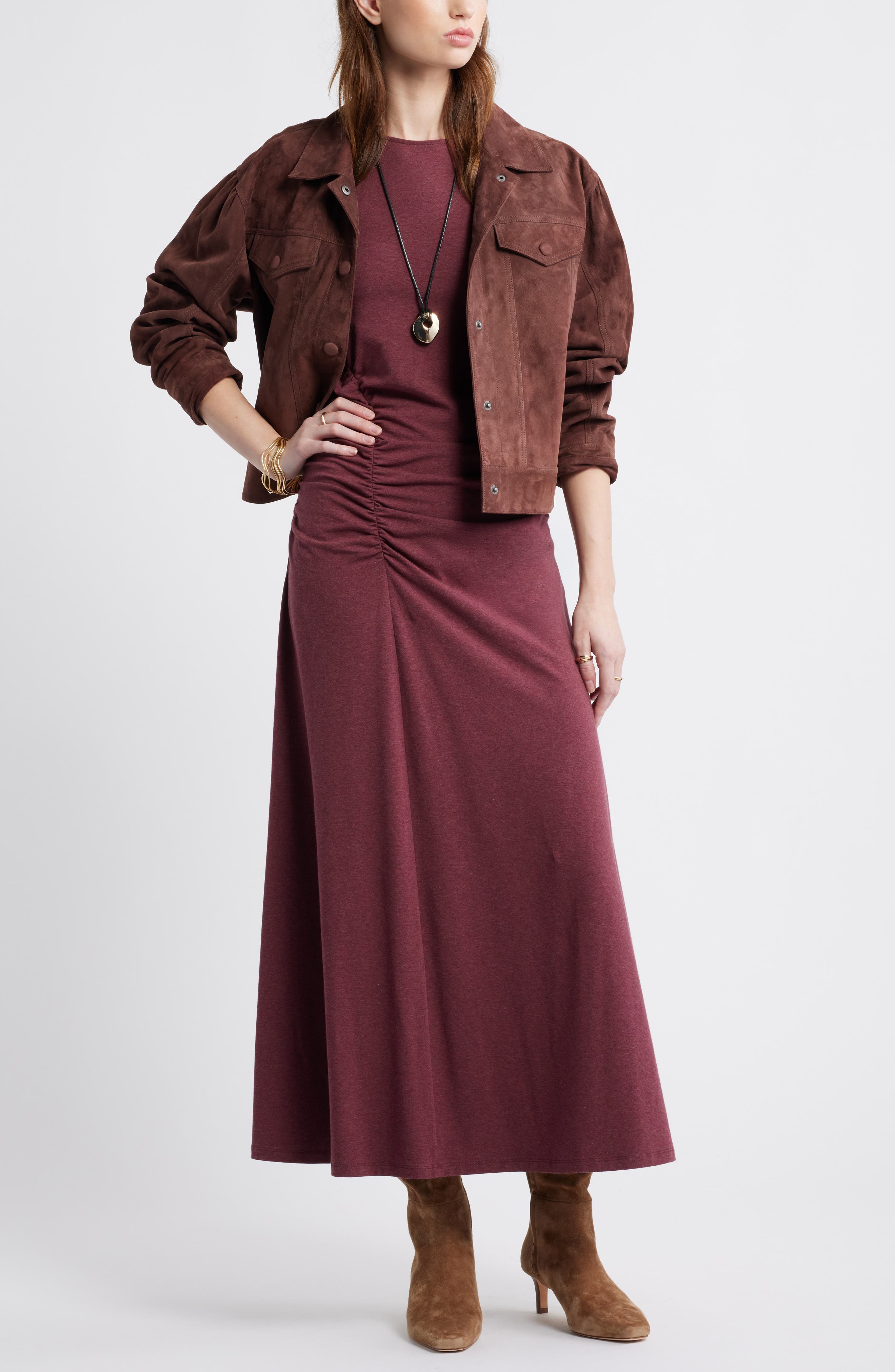 Side Ruched Long Sleeve Stretch Cotton Dress - image 4