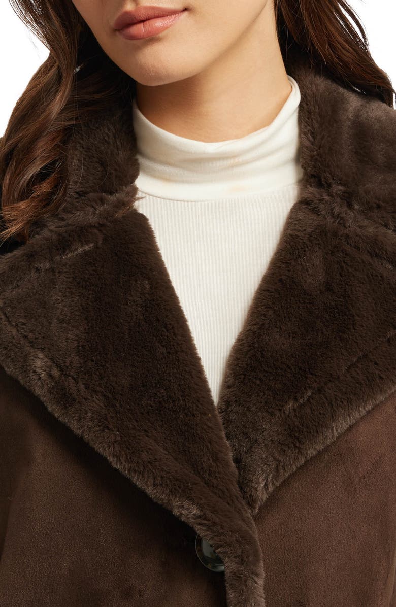NVLT Faux Fur Trim Faux Suede Jacket, Alternate, color, Espresso