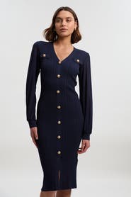 Karen Millen V-Neck Sleeveless Rib Knit Midi Dress