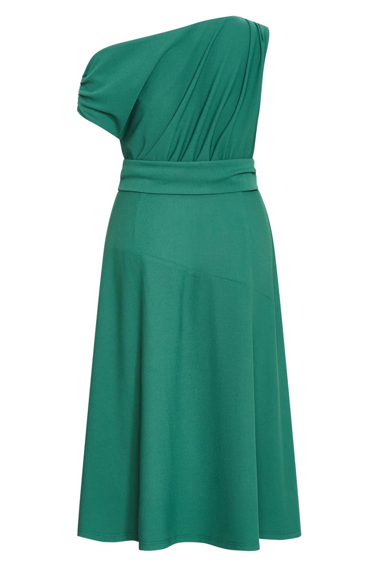 Kate One-Shoulder Crepe Midi Dress, Alternate, color, JADE