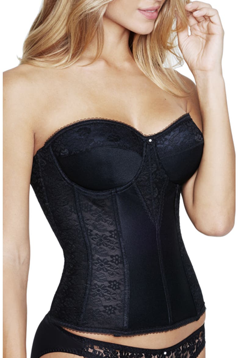 Collette Lace Longline Underwire Bustier, Alternate, color, BLACK