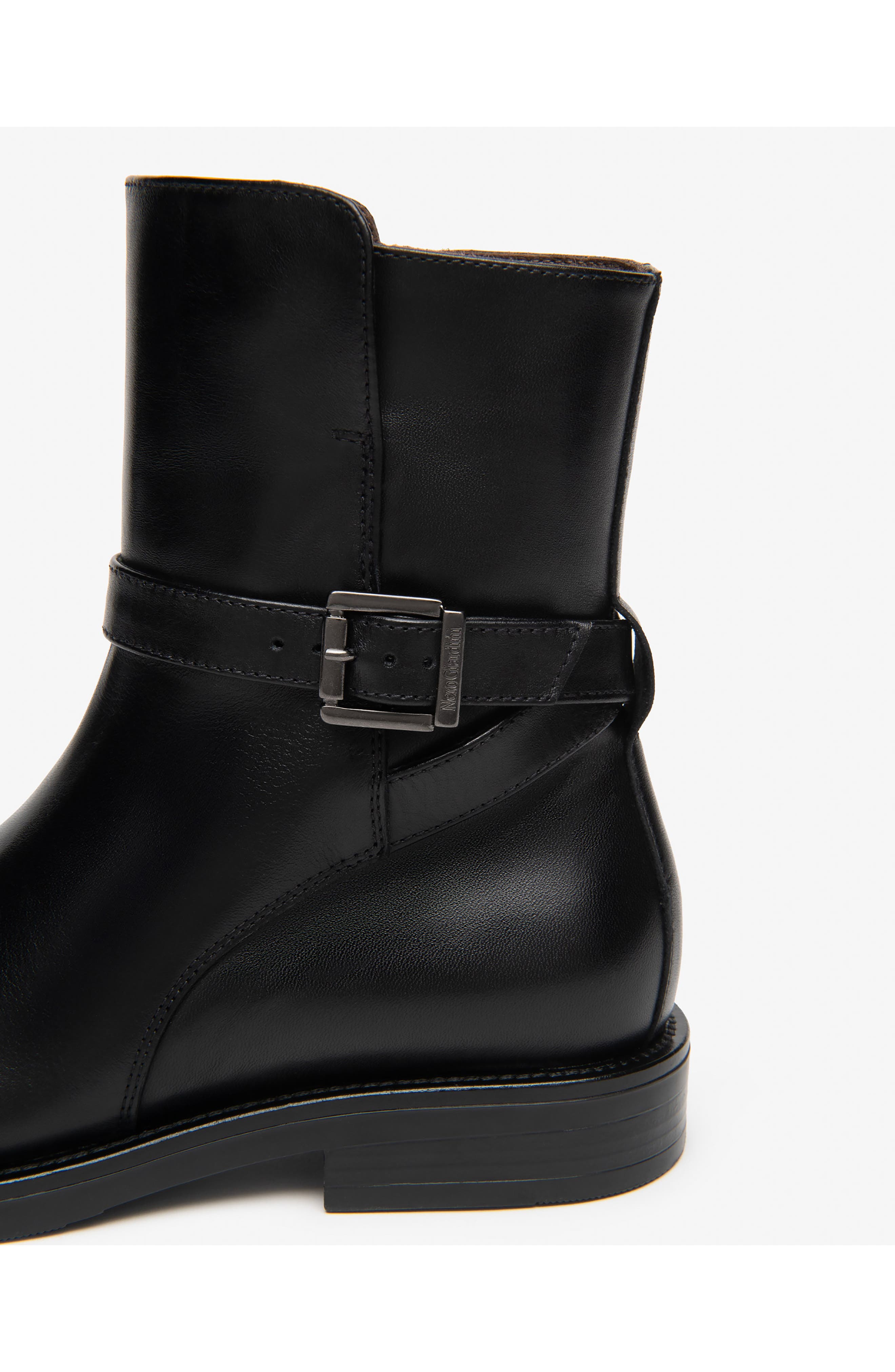 Buckle Leather Bootie, Alternate, color, BLACK