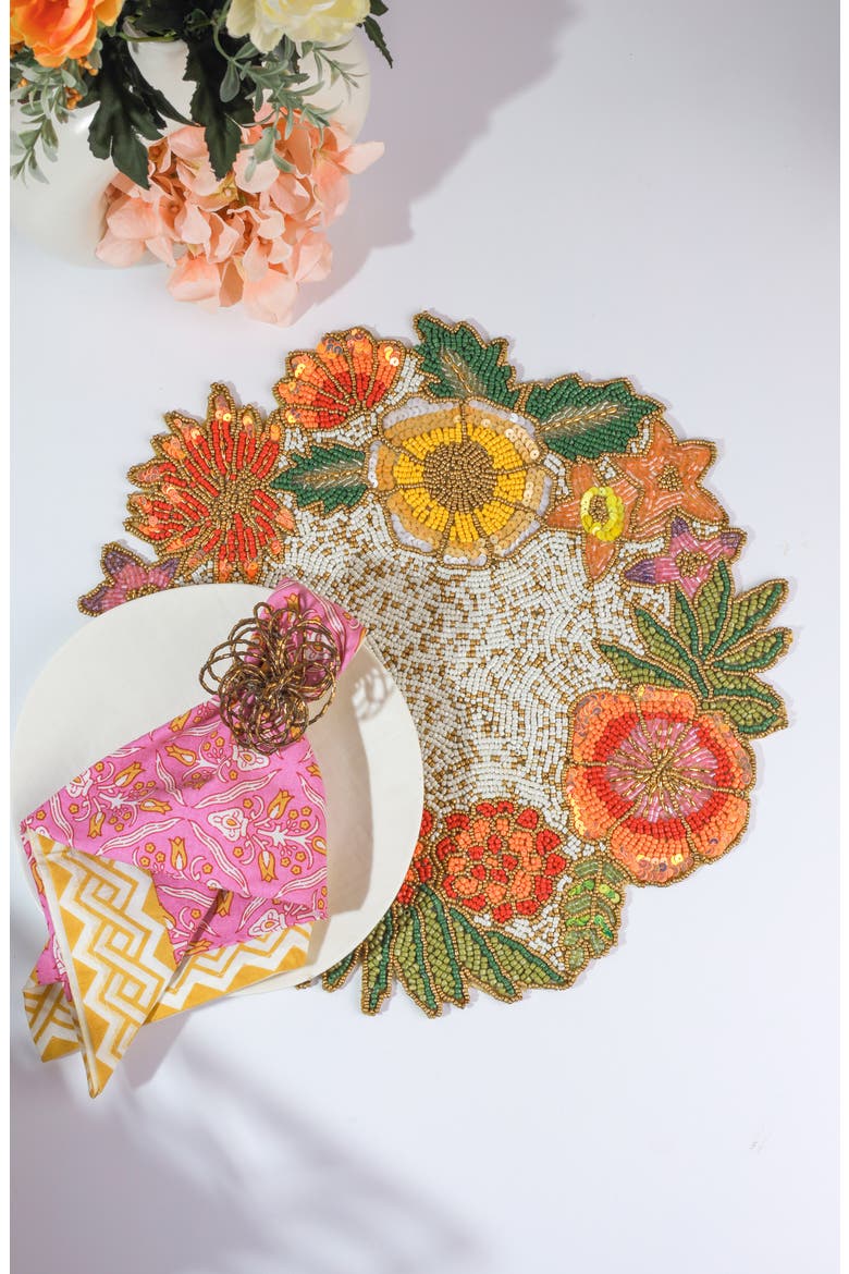 The Botanical Crown Beaded Placemat, Alternate, color, WHITE MULTI