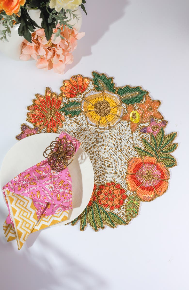 Tiramisu The Botanical Crown Beaded Placemat, Alternate, color, White Multi