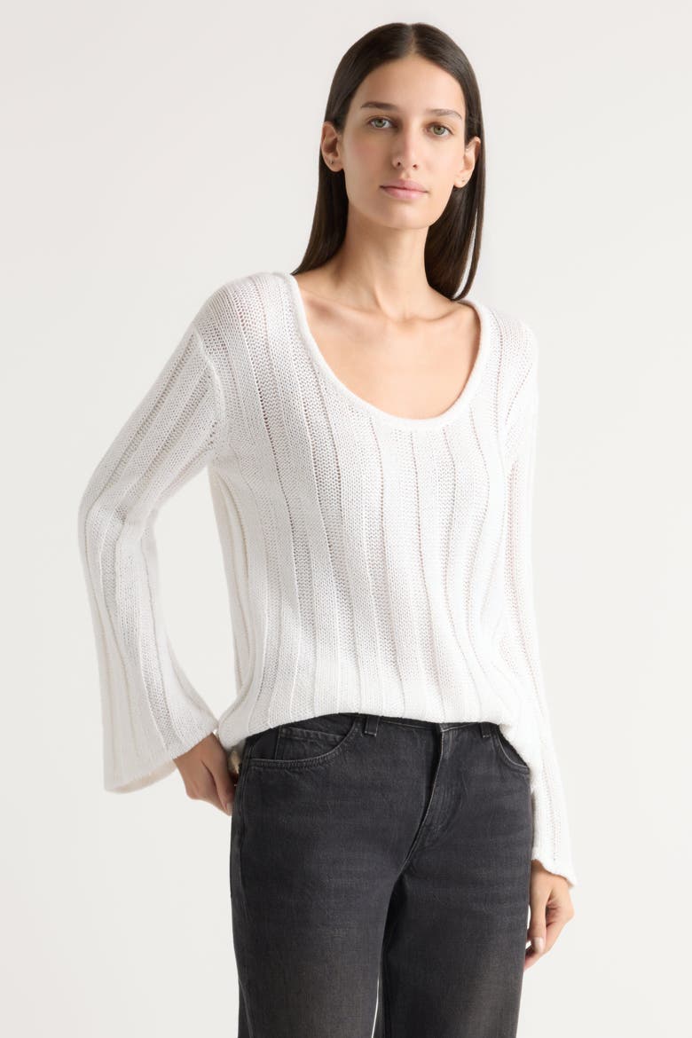 Leah Ribbed Scoop-Neck Sweater, Alternate, color, White