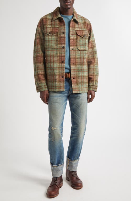 Double Rl Plaid Felted Wool Blend Button-up Shirt Jacket In Green