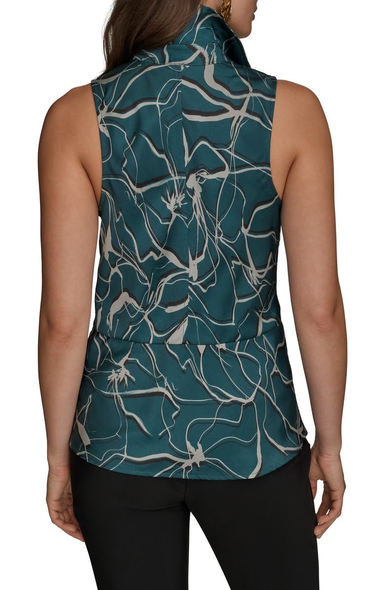 Donna Karan New York Floral Faux Wrap Sleeveless Top, Alternate, color, Hudson Multi
