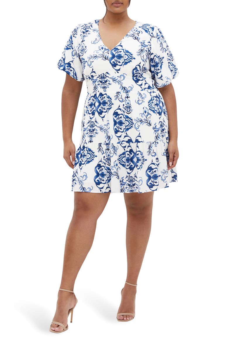 Winslow Print Ruffle Hem Puff Sleeve Dress, Main, color, WILLOW BLUE
