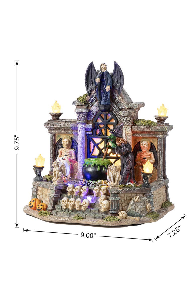 9.75"H Lighted Resin Halloween Haunted House Village, Alternate, color, Black