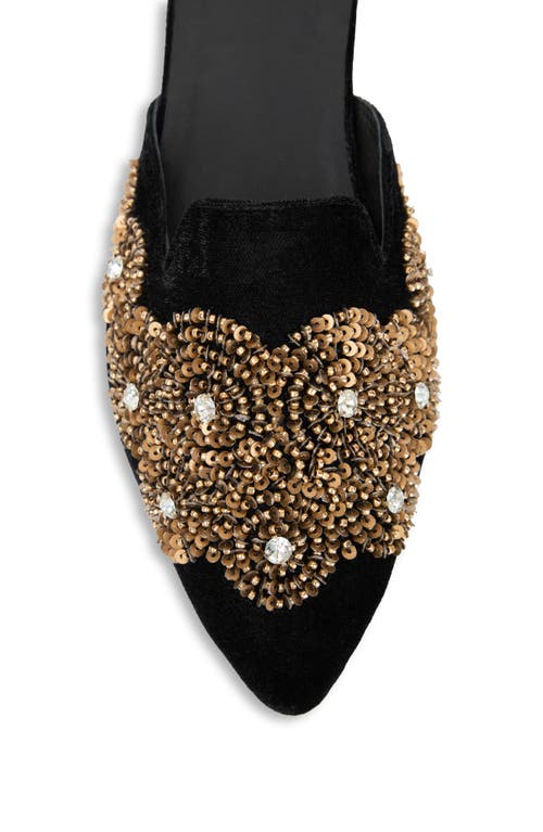 Saachi Ornate Sequin Velvet Mule In Black