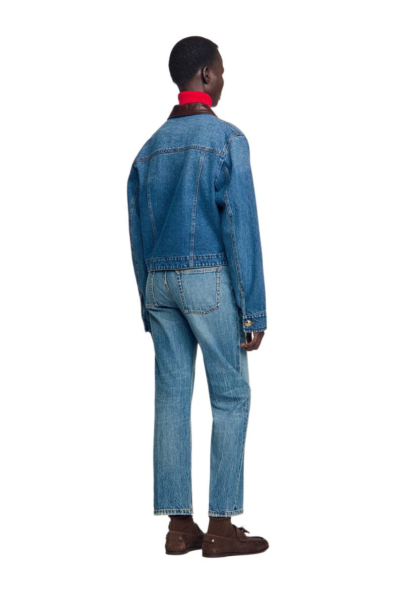 Denim jacket with leather collar, Alternate, color, Blue jean