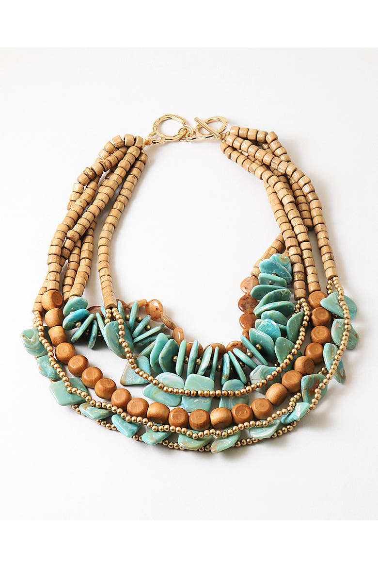 Turquoise and Neutral Multi Layered Beaded Necklace, Main, color, Blue-Green