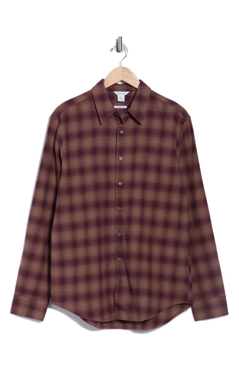 Calvin Klein Plaid Flannel Long Sleeve Classic Fit Button-Up Shirt, Alternate, color, Caribou