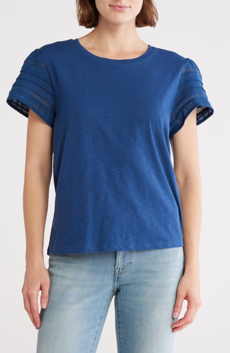 Lucky Brand Lace Trim T-Shirt, Main, color, Estate Blue