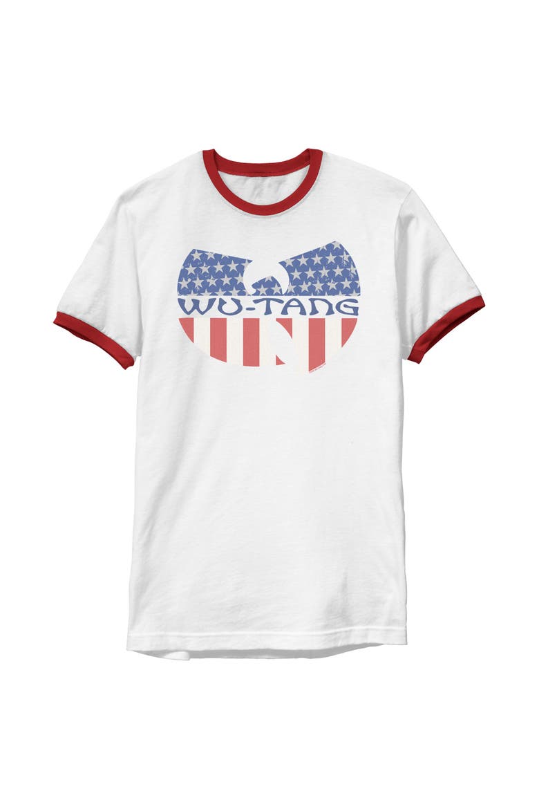 Men's American Flag Group Logo Short Sleeve Ringer T-Shirt, Main, color, White/Red