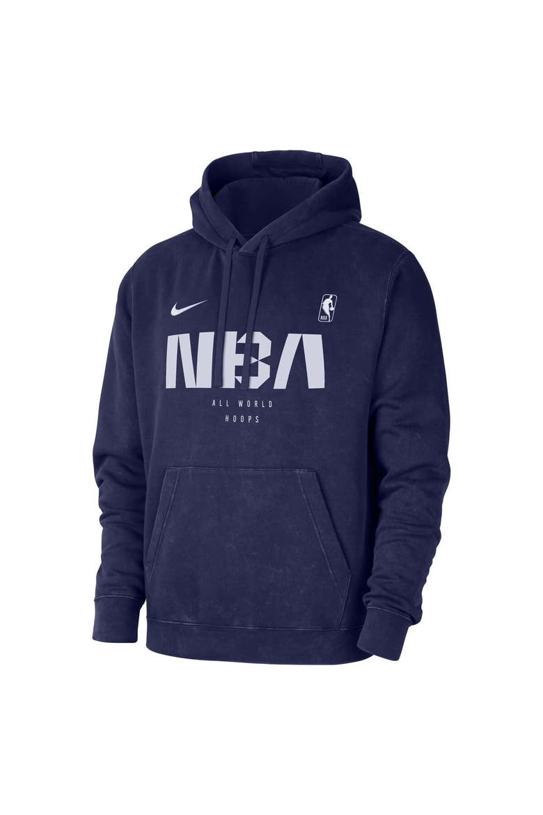 Men's Nike Blue NBA All World Hoops Club Washed Pullover Hoodie, Alternate, color, Blue