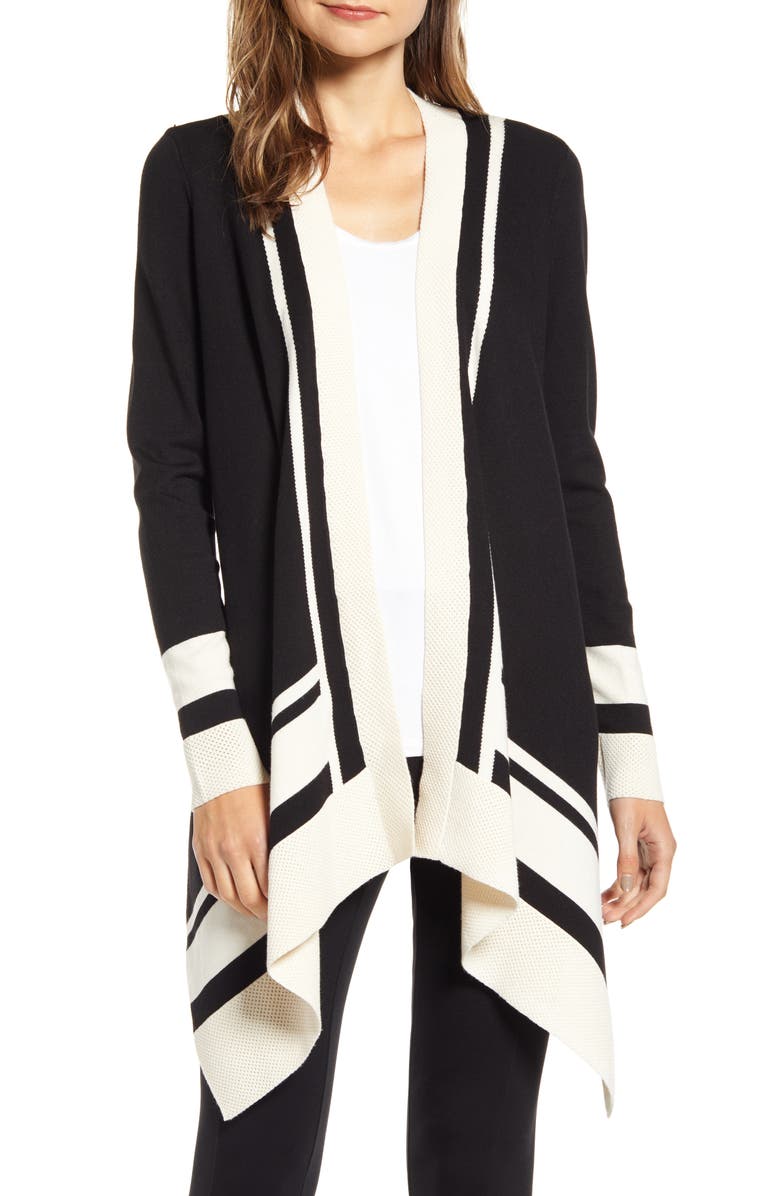 Anne Klein Pointelle Trim Waterfall Cardigan, Main, color,