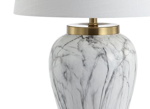Jonathan Y Prague 28" Ceramic Marble Led Table Lamp, White/gold In White