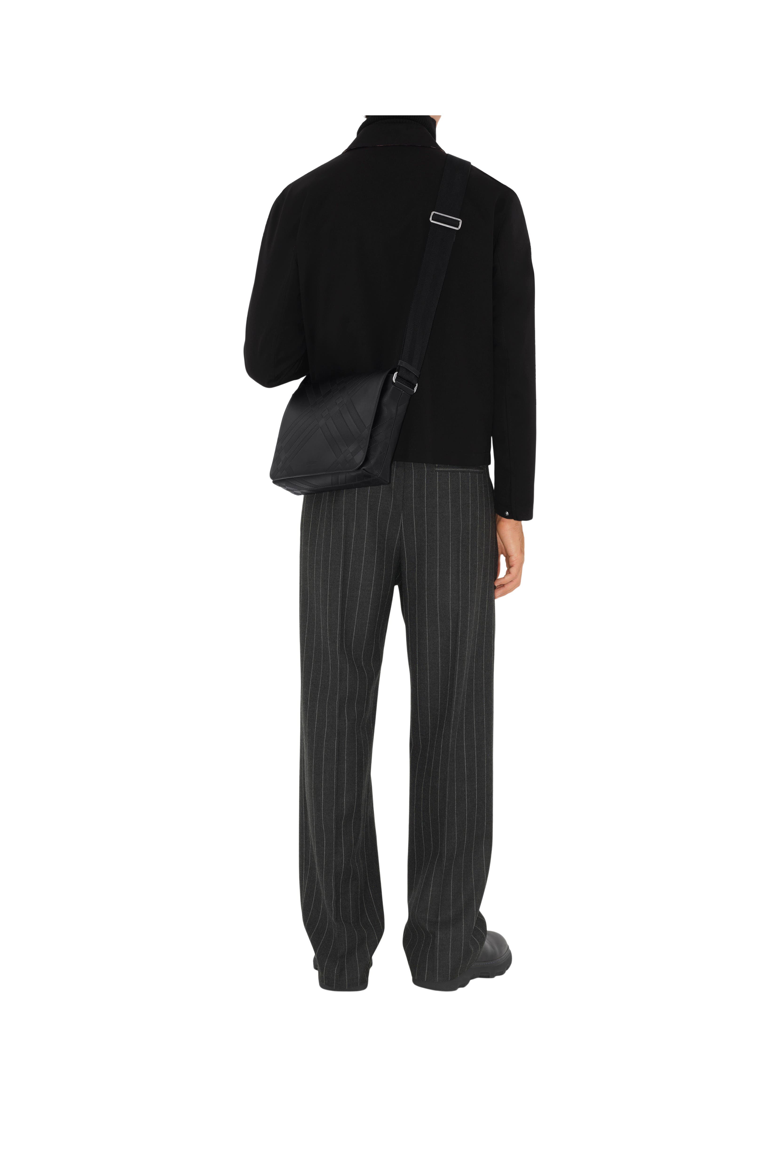 Burberry Embossed Check Messenger Bag, Alternate, color, Black