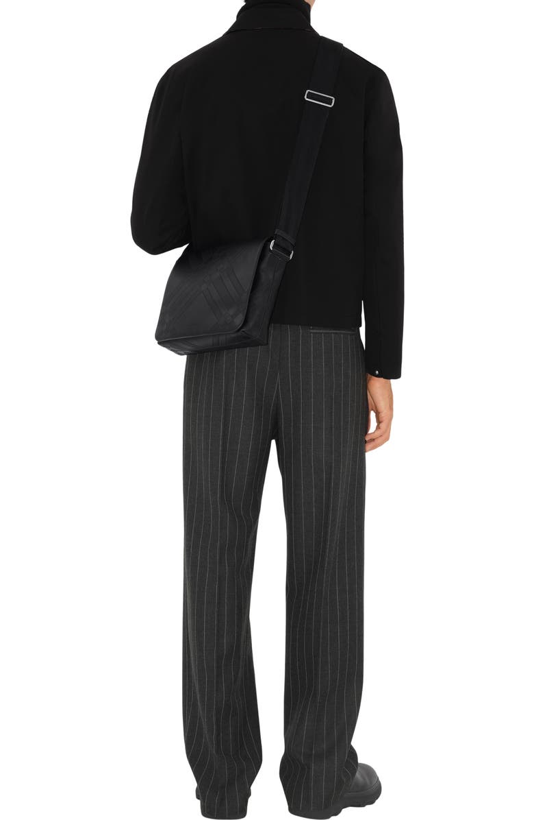 Burberry Embossed Check Messenger Bag, Alternate, color, Black