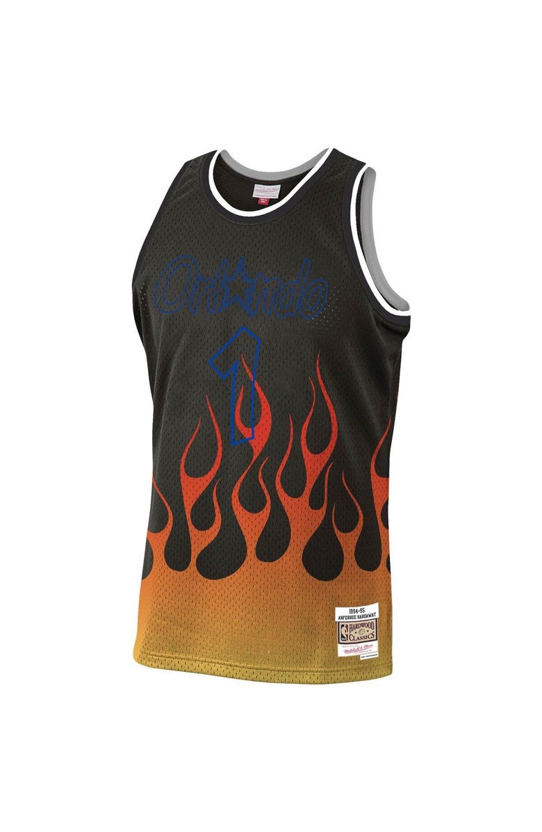 Mitchell & Ness Men's Mitchell & Ness Penny Hardaway Black Orlando Magic 1994/95 Hardwood Classics Flames Swingman Jersey, Alternate, color, 