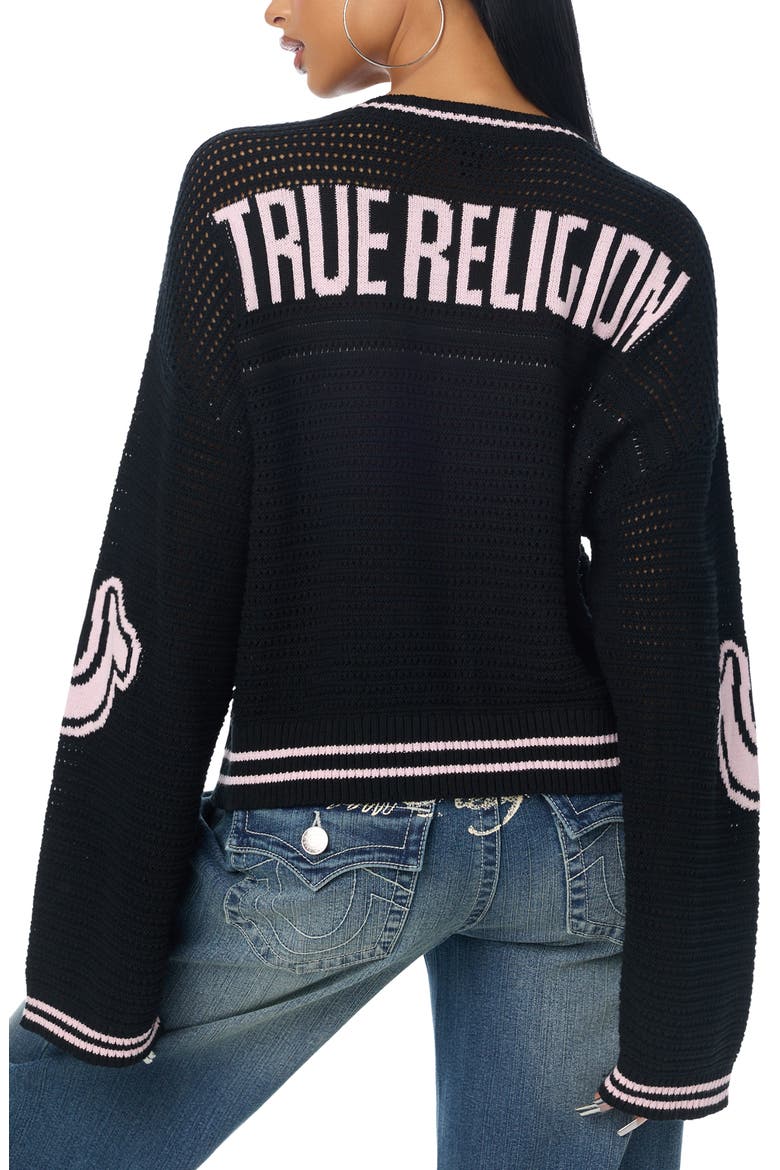 Sporty Open Stitch Jersey Sweater, Alternate, color, BLACK BEAUTY