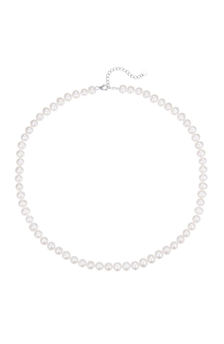 Miss Circle Freshwater Pearls Necklace with White Gold Vermeil, Main, color, White