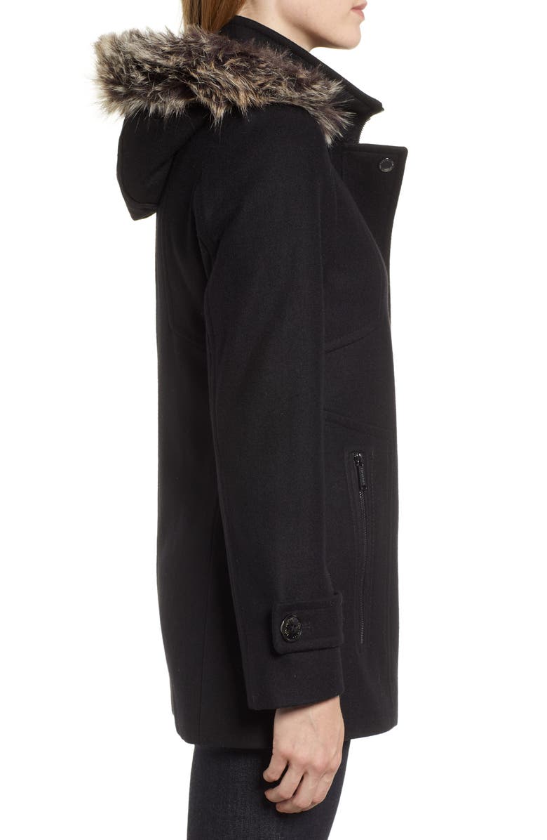 London Fog Faux Fur Hooded Wool Car Coat, Alternate, color, 