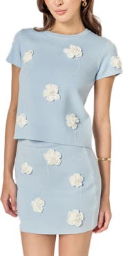 English Factory Floral Ebellished Short Sleeve Knit Top