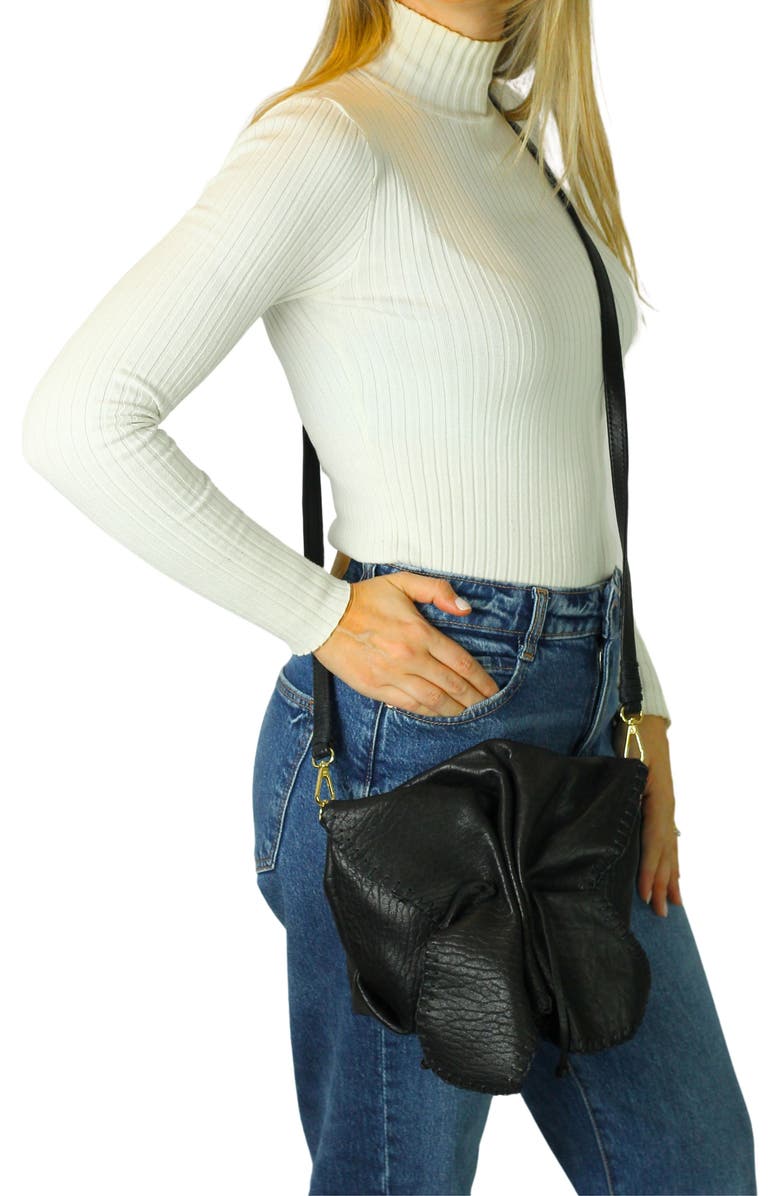 Carlos Falchi Full Size Convertible Butterfly Lambskin Crossbody Bag, Alternate, color, Black Obsidian