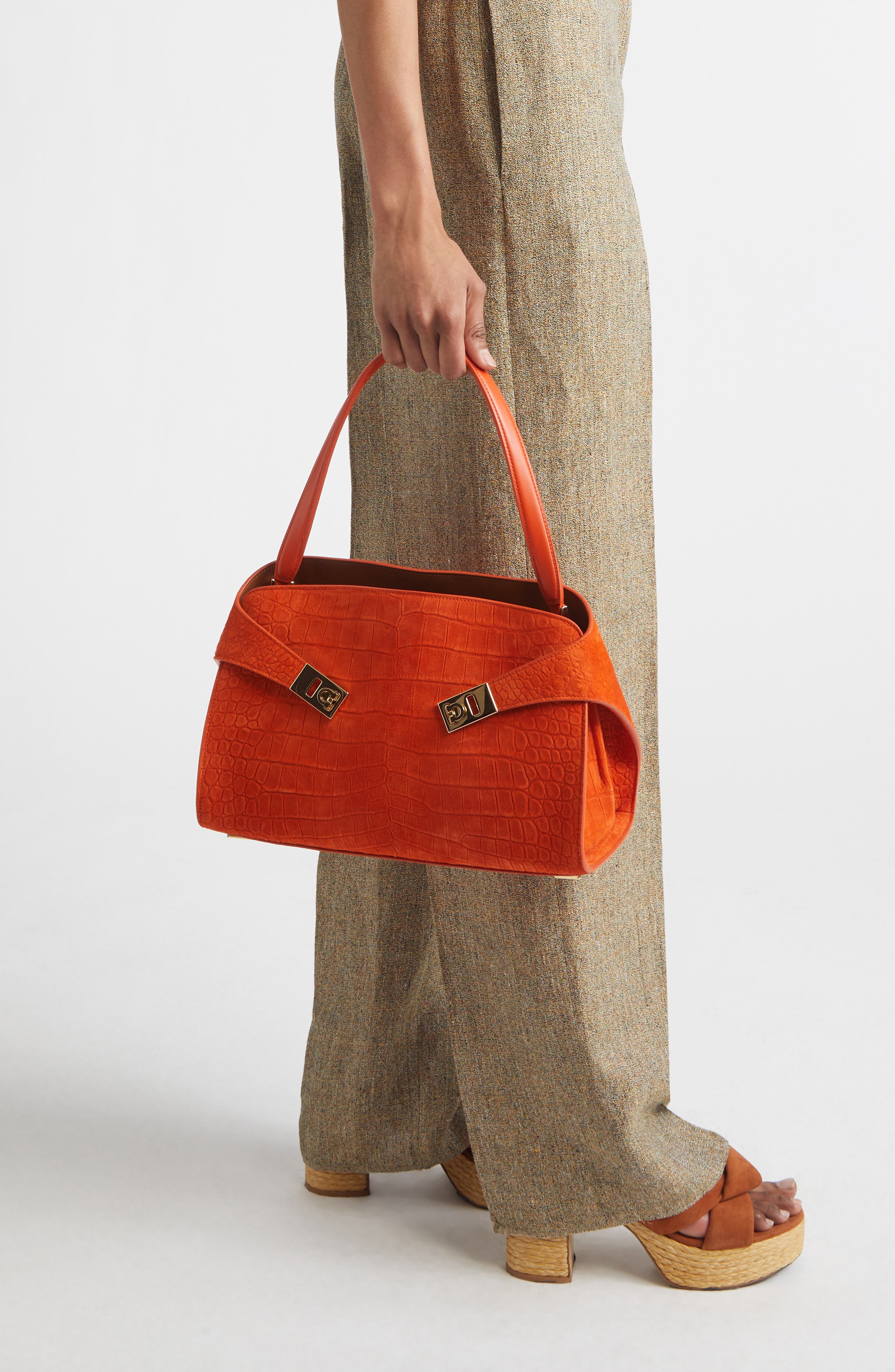 Hug Croc Embossed Suede Handbag, Alternate, color, LIGHT SIENA NATURALE RST