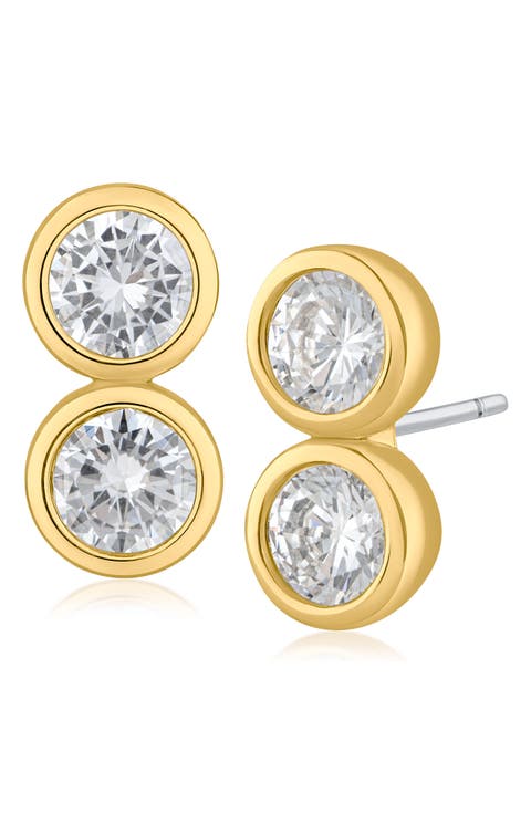 Double Cubic Zirconia Bezel Stud Earrings