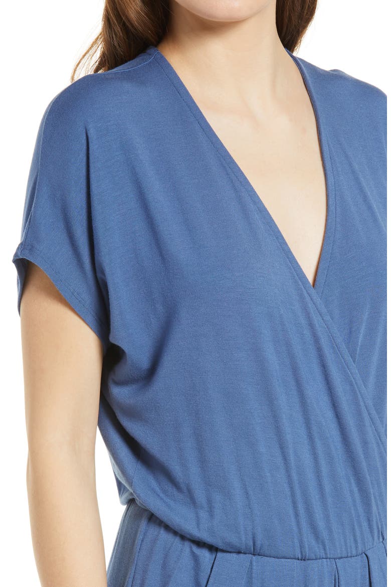 Short Sleeve Wrap Top Jumpsuit, Alternate, color, DENIM