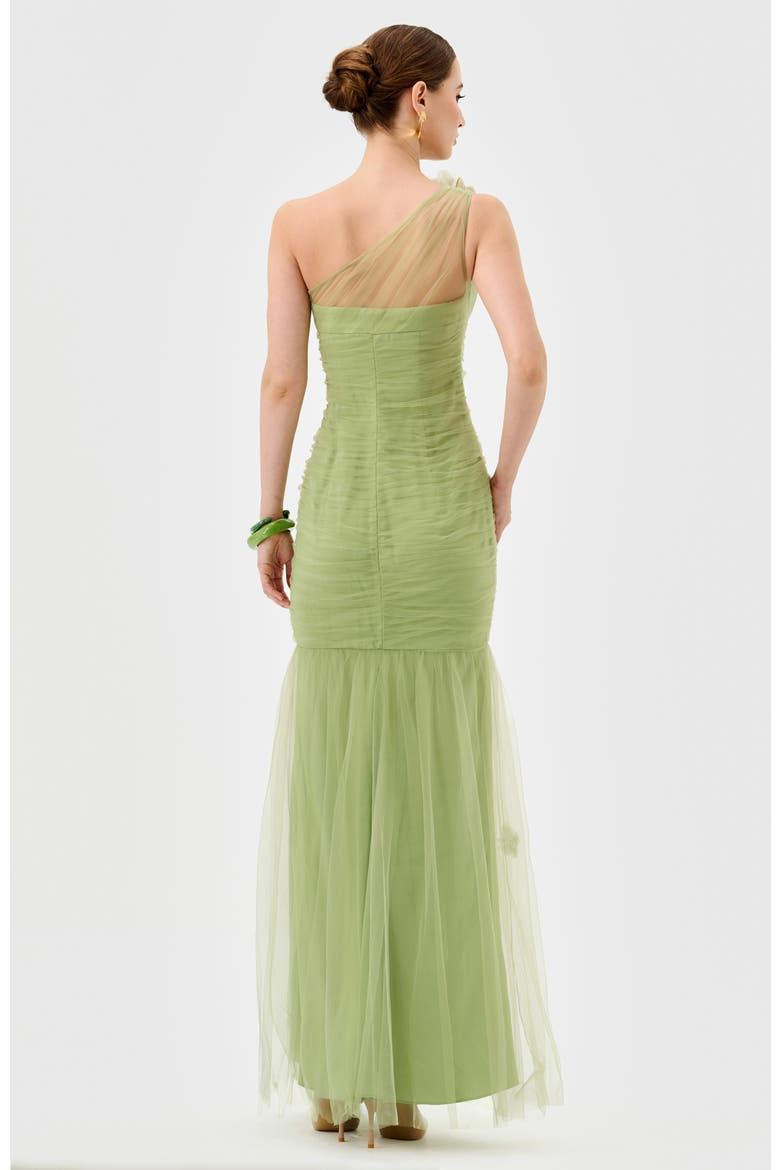 Karoline One Shoulder Tulle Gown, Alternate, color, PISTACHIO GREEN