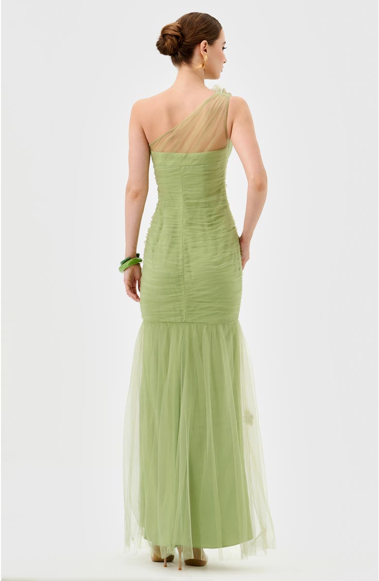 Bariano Karoline One Shoulder Tulle Gown, Alternate, color, Pistachio Green